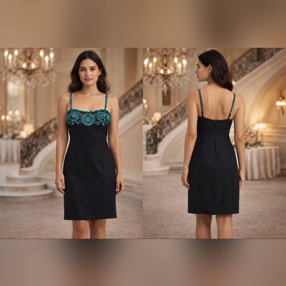 ann taylor petites black silk beaded embroidered slip dress y2k cocktail 4p